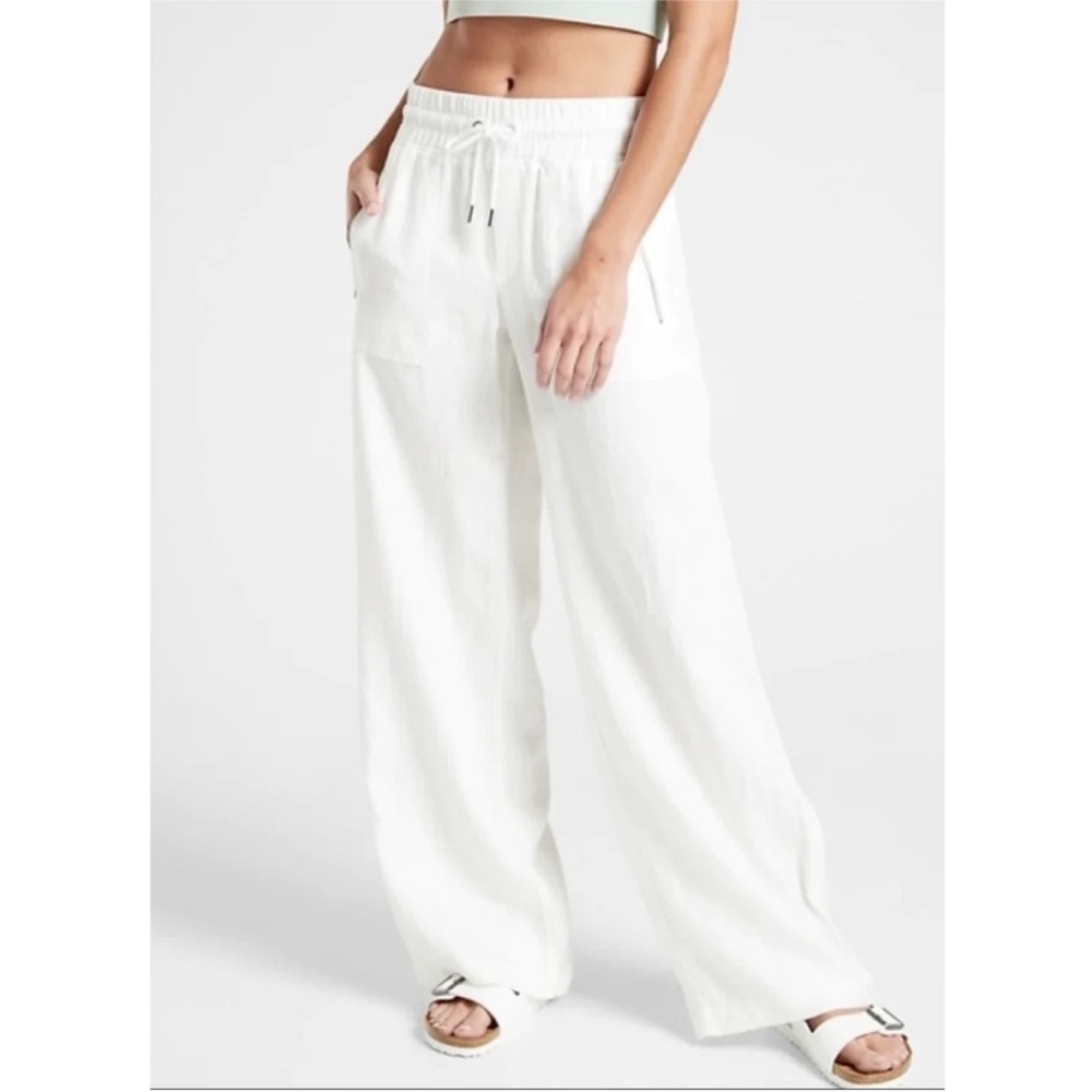 Athleta Cabo Linen Wide Leg Pant White Casual Athleisure Active Women’s Size 14 - Picture 1 of 12